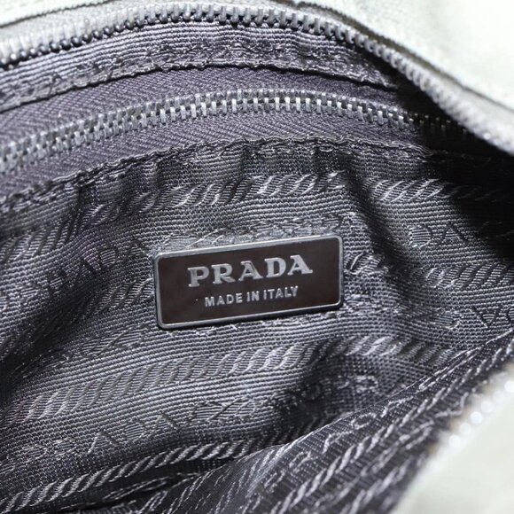 PRADA Hand Bag Canvas Khaki Silver Auth - Picture 13 of 16